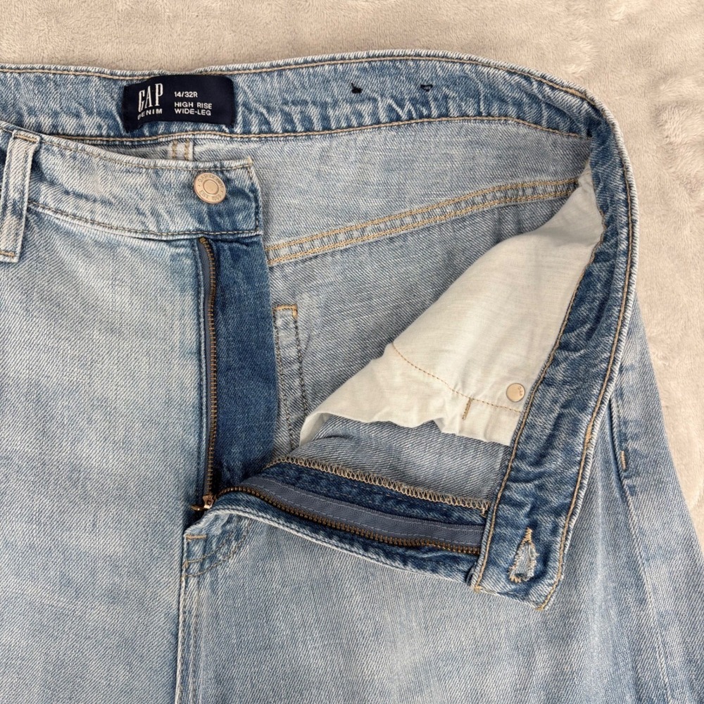 Gap Cargo Jeans Womens 14/32R (Fits 34x30) High Rise Light Wash Wide Leg Baggy - Picture 6 of 13